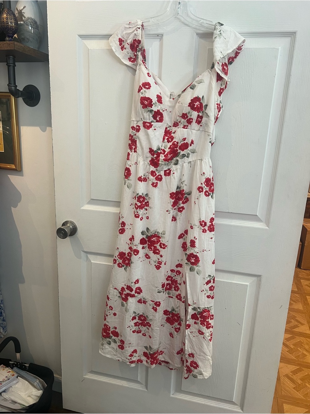 Hollister White Maxi Dress with Red Floral Print